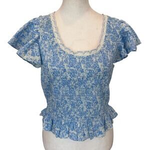 Love Shack Fancy NEW Spa Blue Milta Ruffled Top Womens Size Large